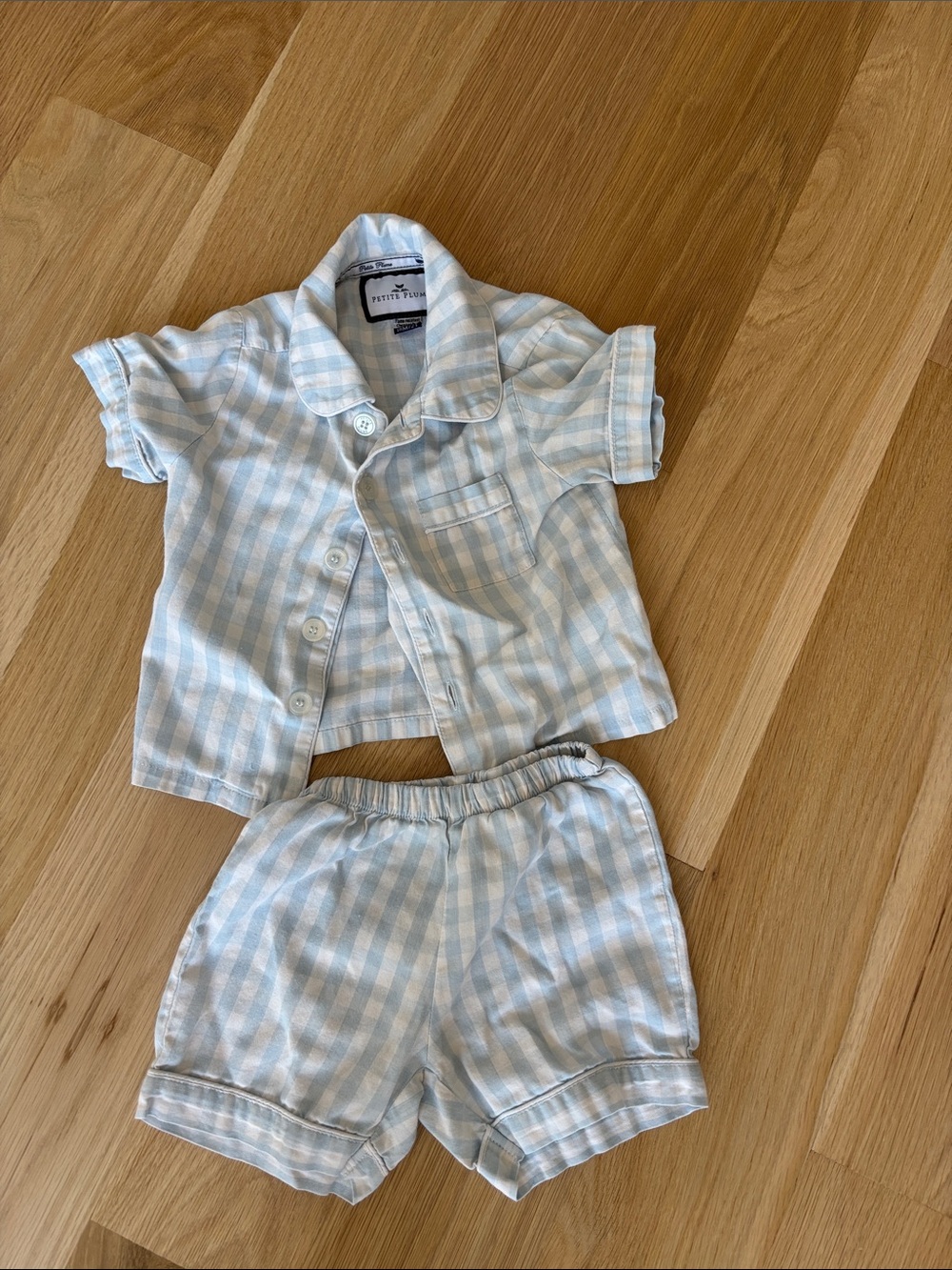 Petite Plume Kid's Twill Pajama Short Set in Light Blue Gingham